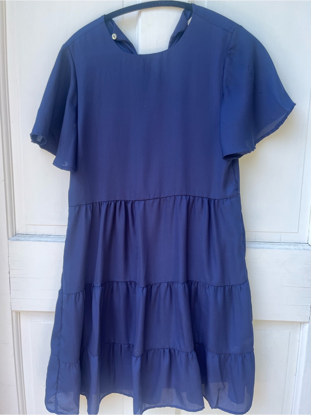 Altar'd State Navy Tiered Flutter-Sleeve Mini Dress